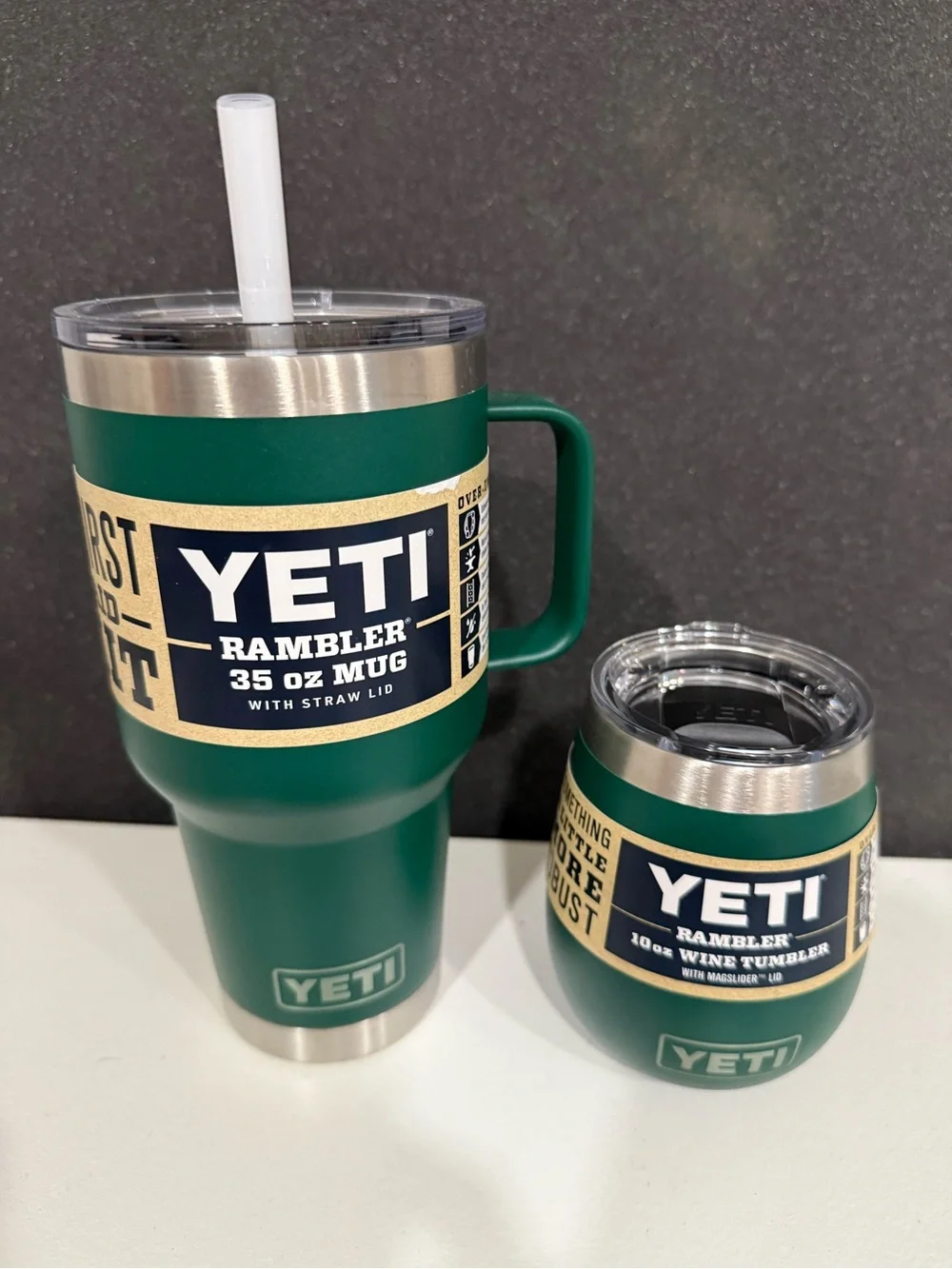 Yeti Green 35 oz Rambler Mug with 10 oz Wine Tumbler Set